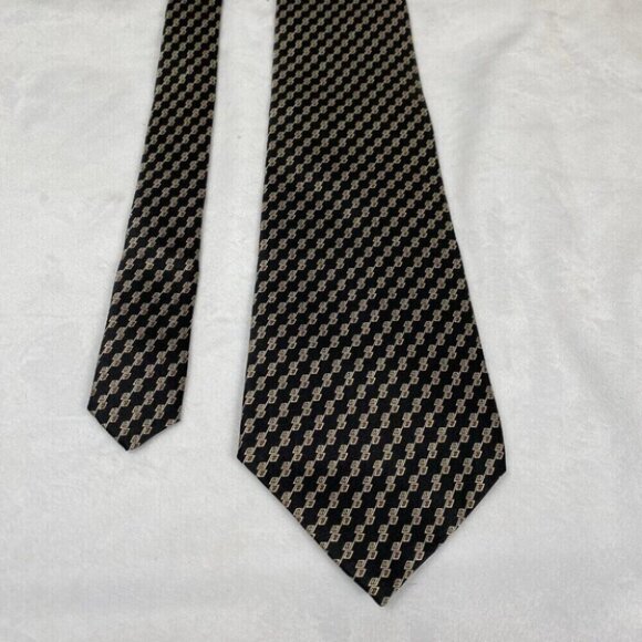 Perry Ellis Portfolio Neck Tie Mens 4”x56.5” Black Geometric All Silk USA Made - Picture 1 of 6